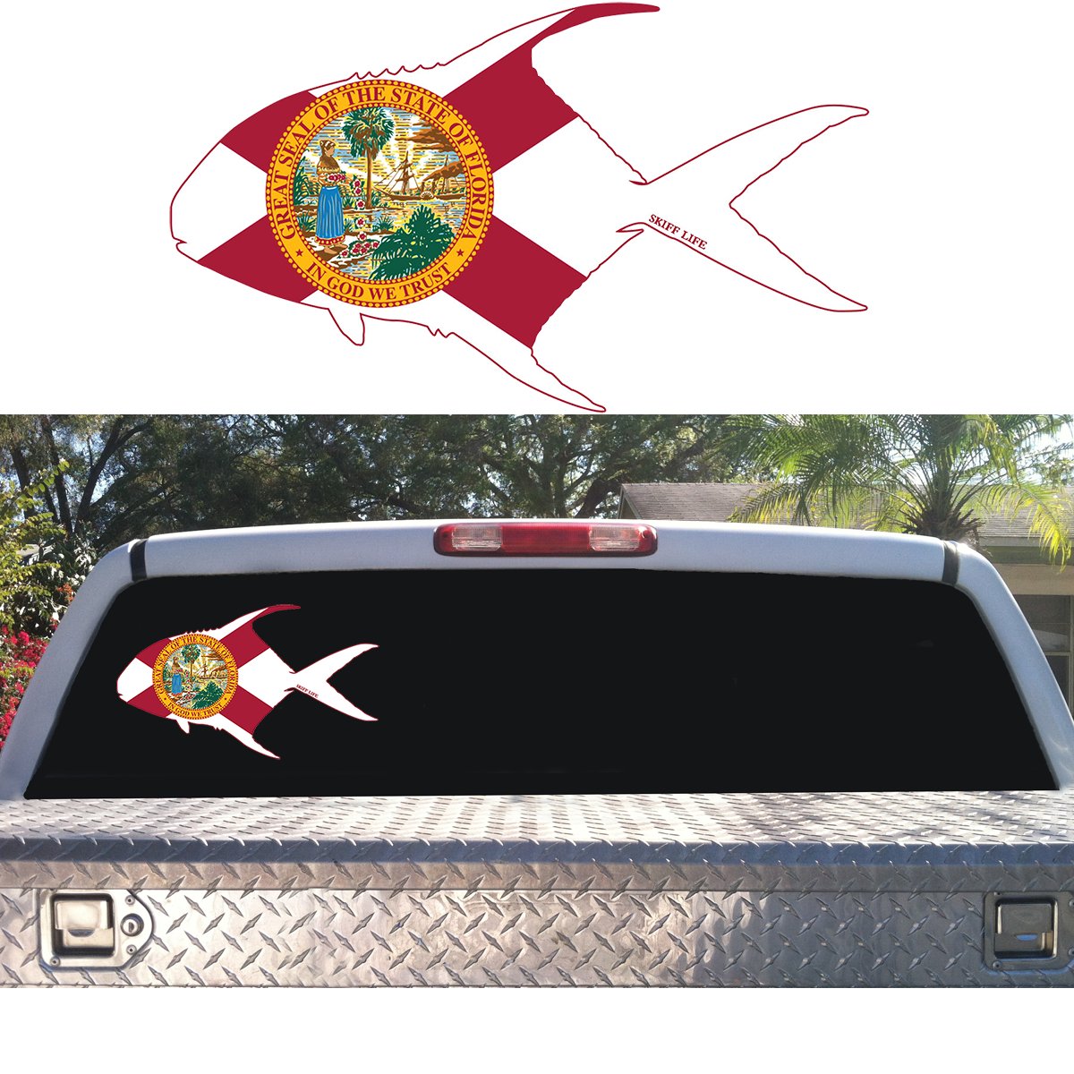 Permit Fish Decal | Florida Flag Design | UV - Protected Vinyl for Boats, Trucks, Coolers - Skiff Life