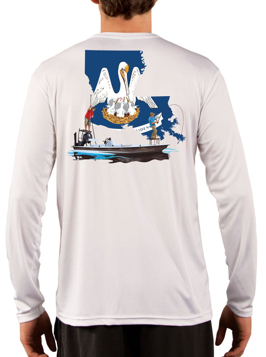 Poling Skiff with Louisiana State Flag Fishing Shirts For Men - Skiff Life