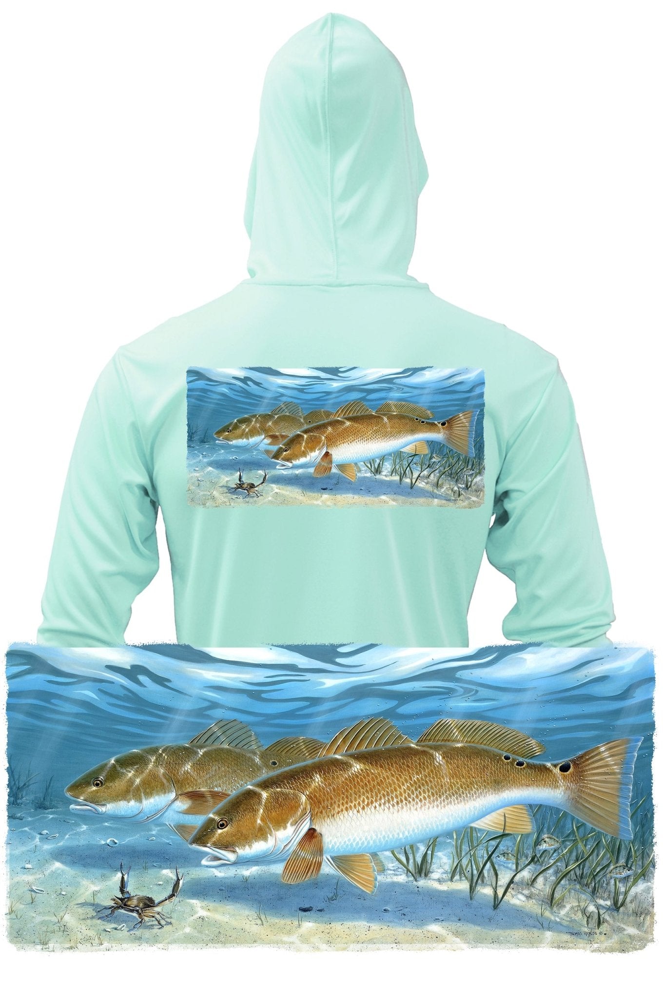 Redfish Fishing Hoodie optional Flag Sleeve Skiff Life