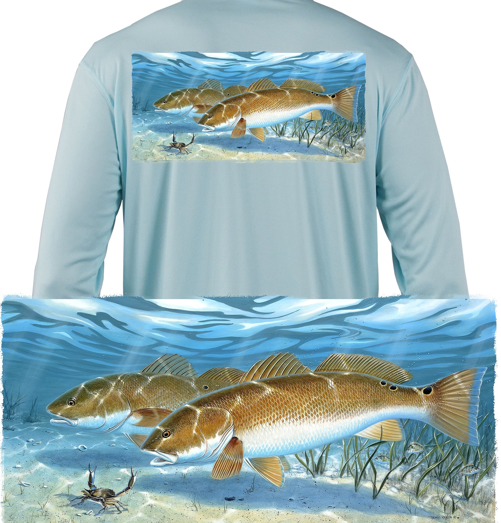 Redfish Hunting Blue Crab Fishing Shirts Quick Dry Lightweight UPF 50+ Long Sleeve Shirts Rash Guard Blue Moisture Wicking