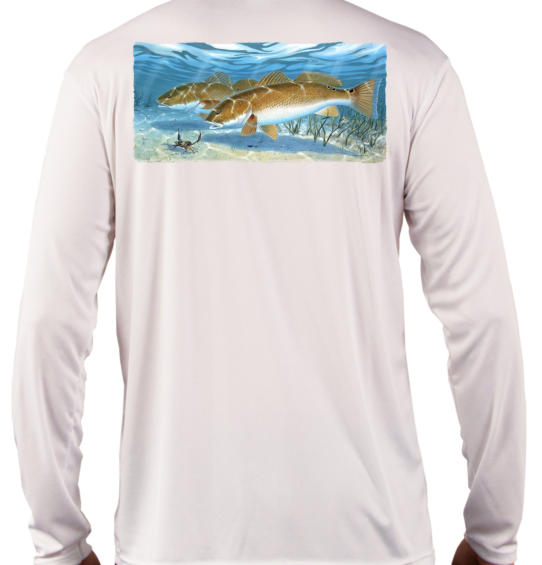 Redfish Hunting Blue Crab Fishing Shirts Quick Dry Lightweight UPF 50+ Long Sleeve Shirts Rash Guard White Moisture Wicking