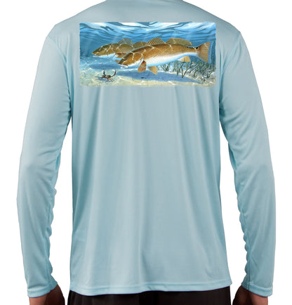 Redfish Hunting Blue Crab Fishing Shirts Quick Dry Lightweight UPF 50+ Long Sleeve Shirts Rash Guard Blue Moisture Wicking