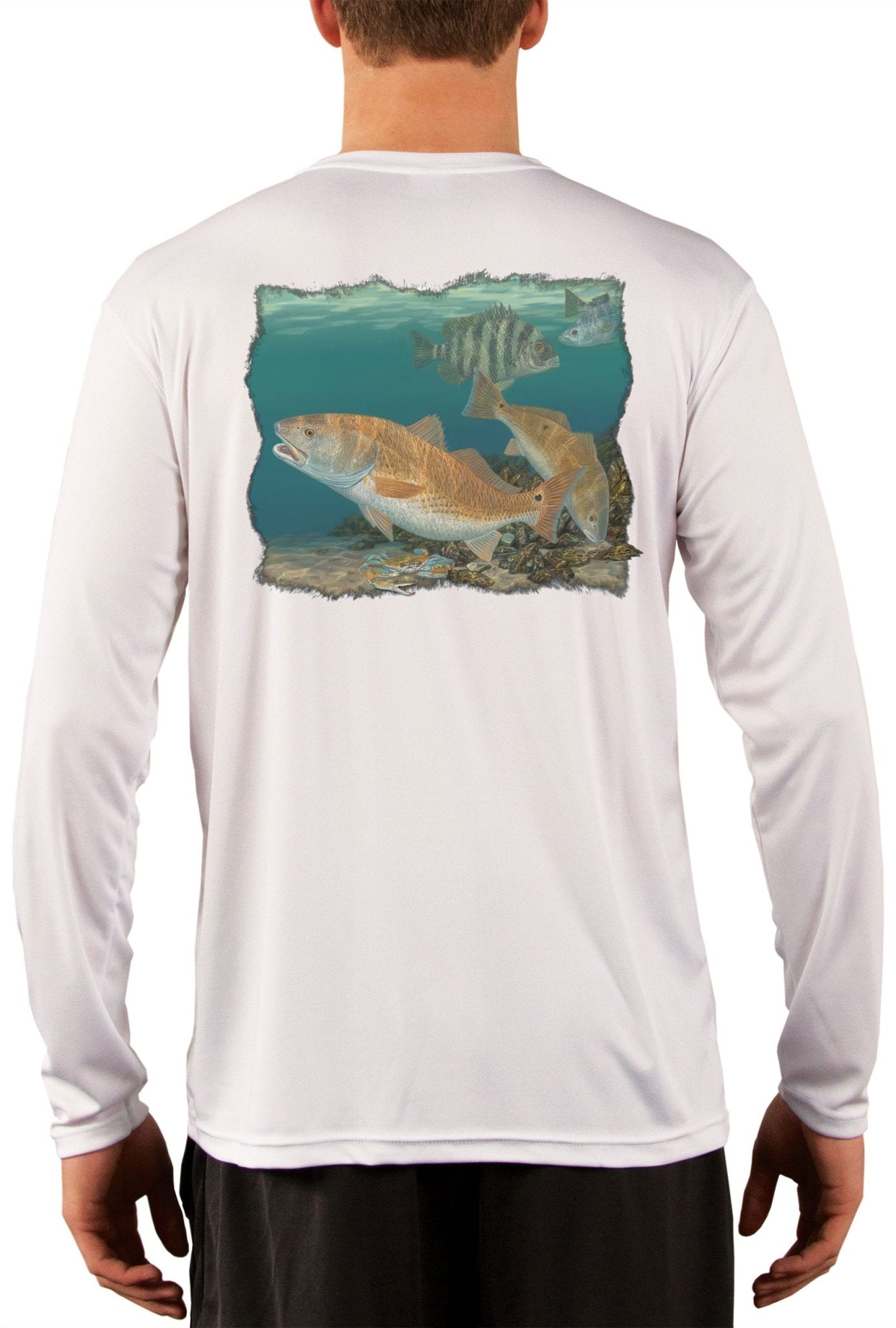 Redfish Sheepshead Design by Randy McGovern Fishing Shirts For Men - Skiff Life