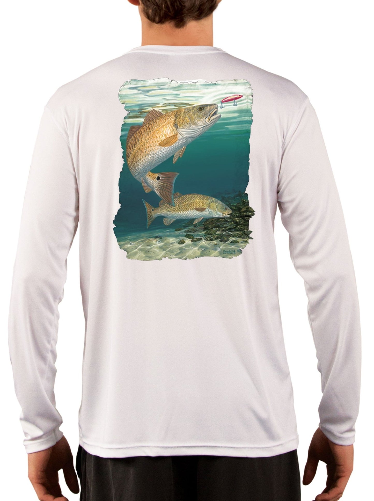 Redhot Redfish Fishing Shirt Art by Randy McGovern - Skiff Life