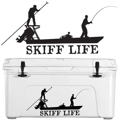 Skiff Life Poling Skiff Boat Decals , Flats Fishing Inshore 10X6 Vinyl Stickers - Skiff Life