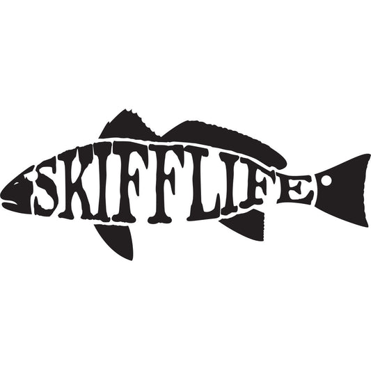 Skiff Life Text Redfish Decal UV - Protected Vinyl Red Drum Sticker for Boats, Trucks, Coolers - Skiff Life