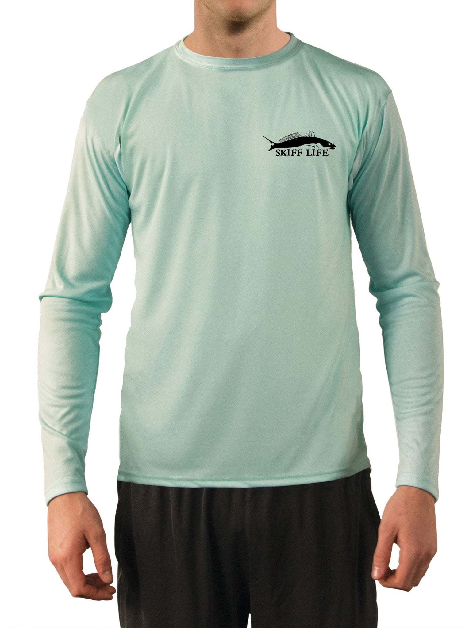 Snook Fishing Shirt Along the Jetty with Optional Sleeve: Florida Flag or Snook Scale - Skiff Life