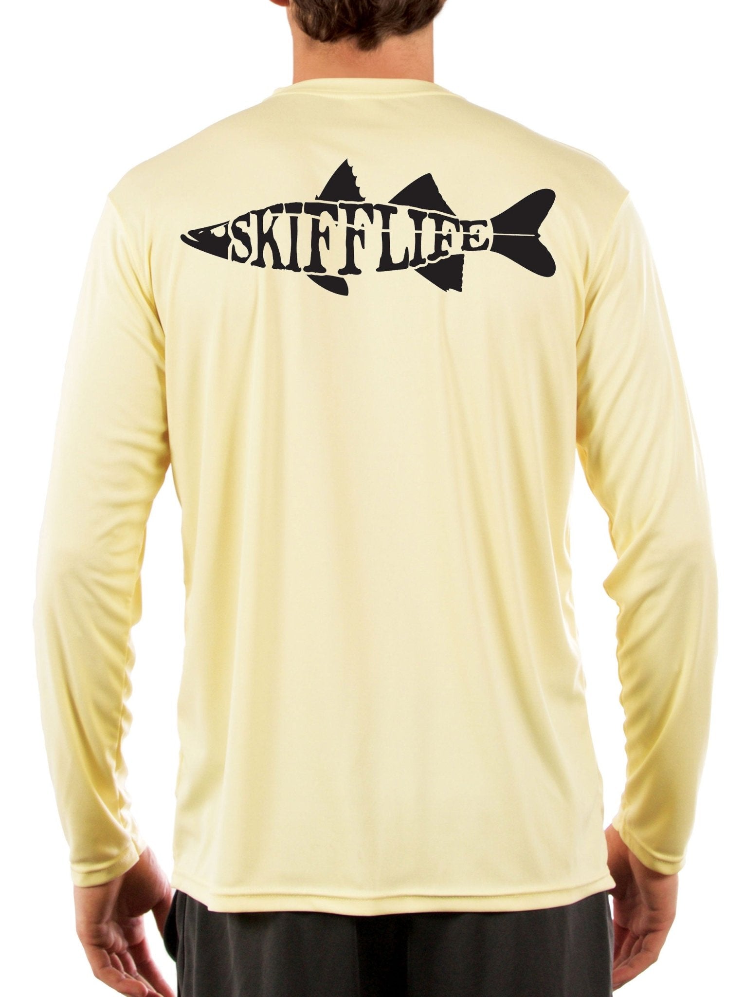 Snook Fishing Shirt with Skiff Life Text Snook Fish - Long Sleeve, UPF/SPF 50 Sun Shirt - Skiff Life