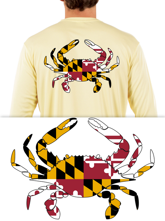 Blue Crab Outline with Florida, Maryland, Louisiana, Virginia or Texas Fishing Shirts - Skiff Life