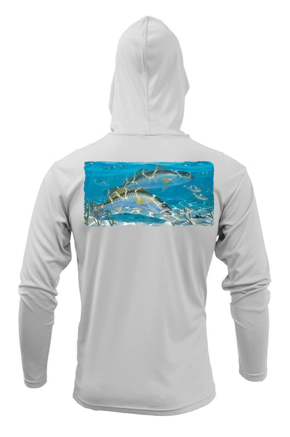 Skiff Life Spotted Sea Trout Hoodies For Men Red Drum Long Sleeve Moisture Wicking UV Sun Protection Moisture Wicking - Grey