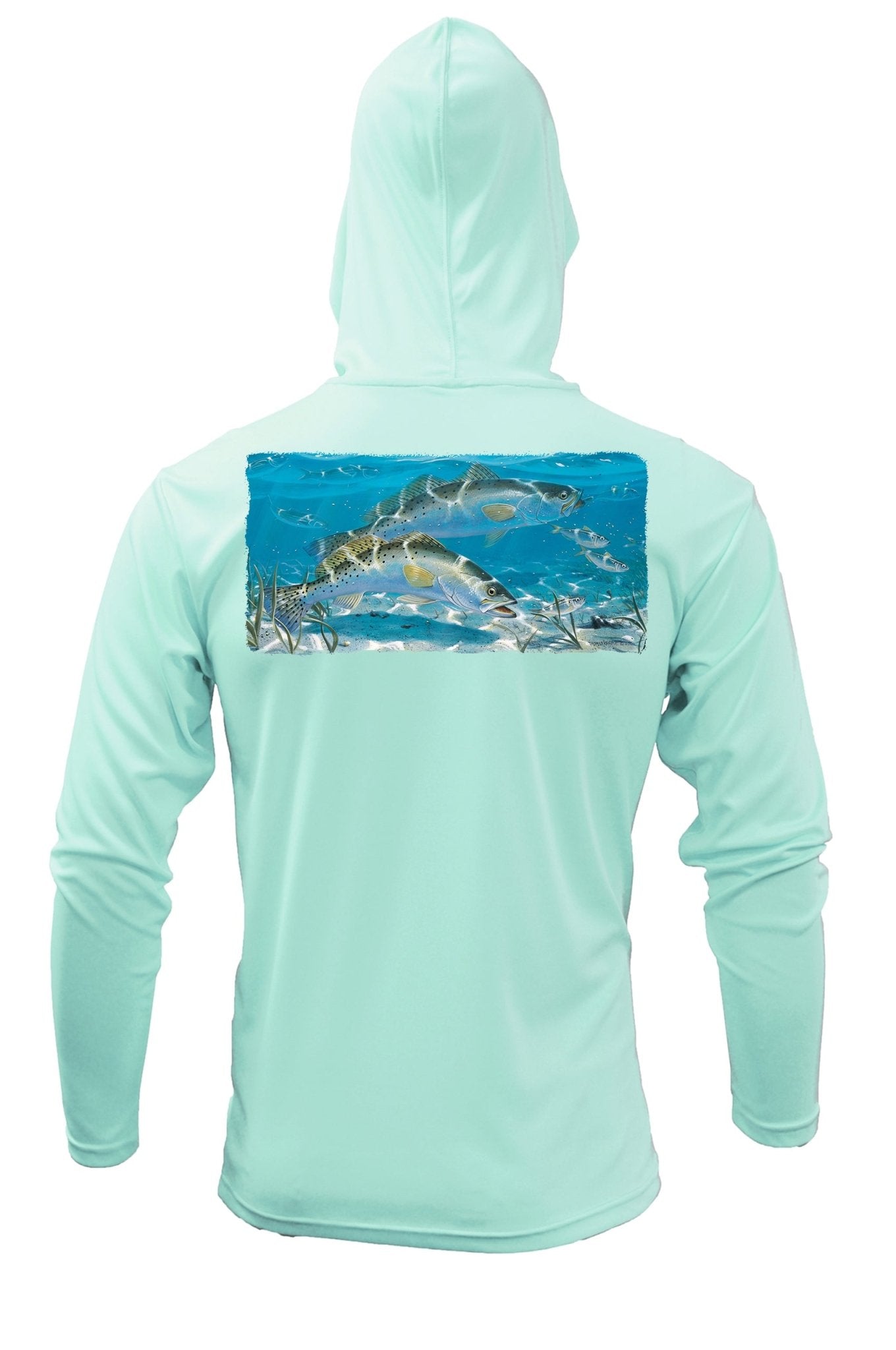 Skiff Life Spotted Sea Trout Hoodies For Men Red Drum Long Sleeve Moisture Wicking UV Sun Protection Moisture Wicking - Green