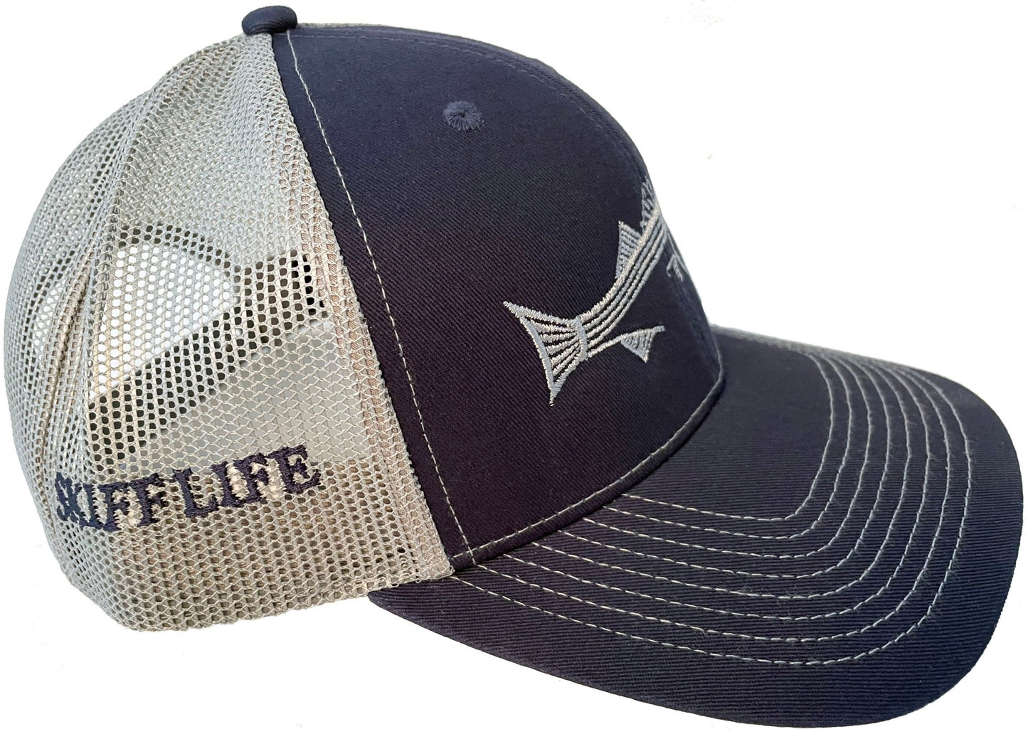 Striped Bass Navy Blue/Gray Striper Meshback Trucker Hats by Skiff Life - Skiff Life