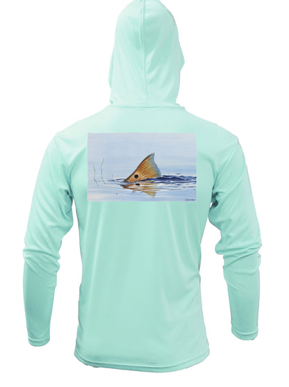 Tailing Redfish with Ripples Hoodie optional Flag Sleeve - Skiff Life