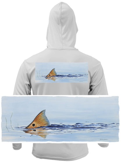 Tailing Redfish with Ripples Hoodie optional Flag Sleeve - Skiff Life