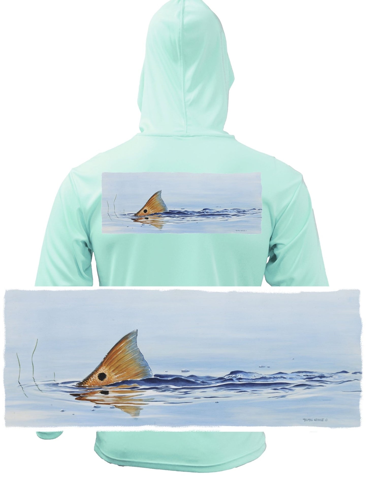 Tailing Redfish with Ripples Hoodie optional Flag Sleeve - Skiff Life