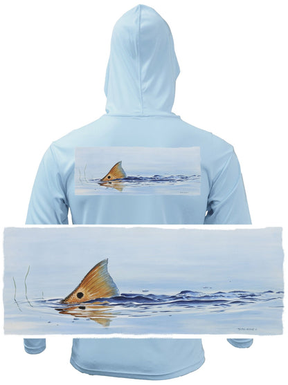 Tailing Redfish with Ripples Hoodie optional Flag Sleeve - Skiff Life