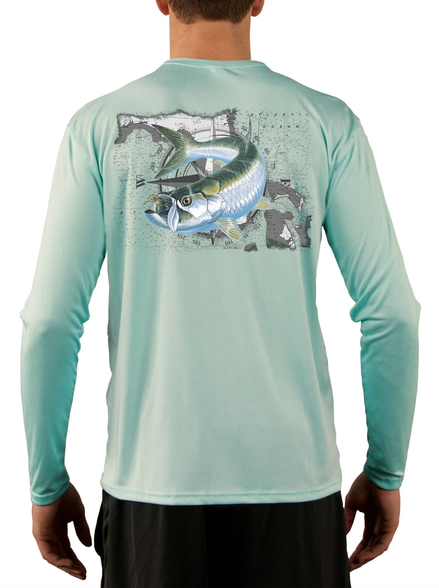 Tarpon Crab Compass over Florida Map Long Sleeve Men's Fishing Shirt - Skiff Life