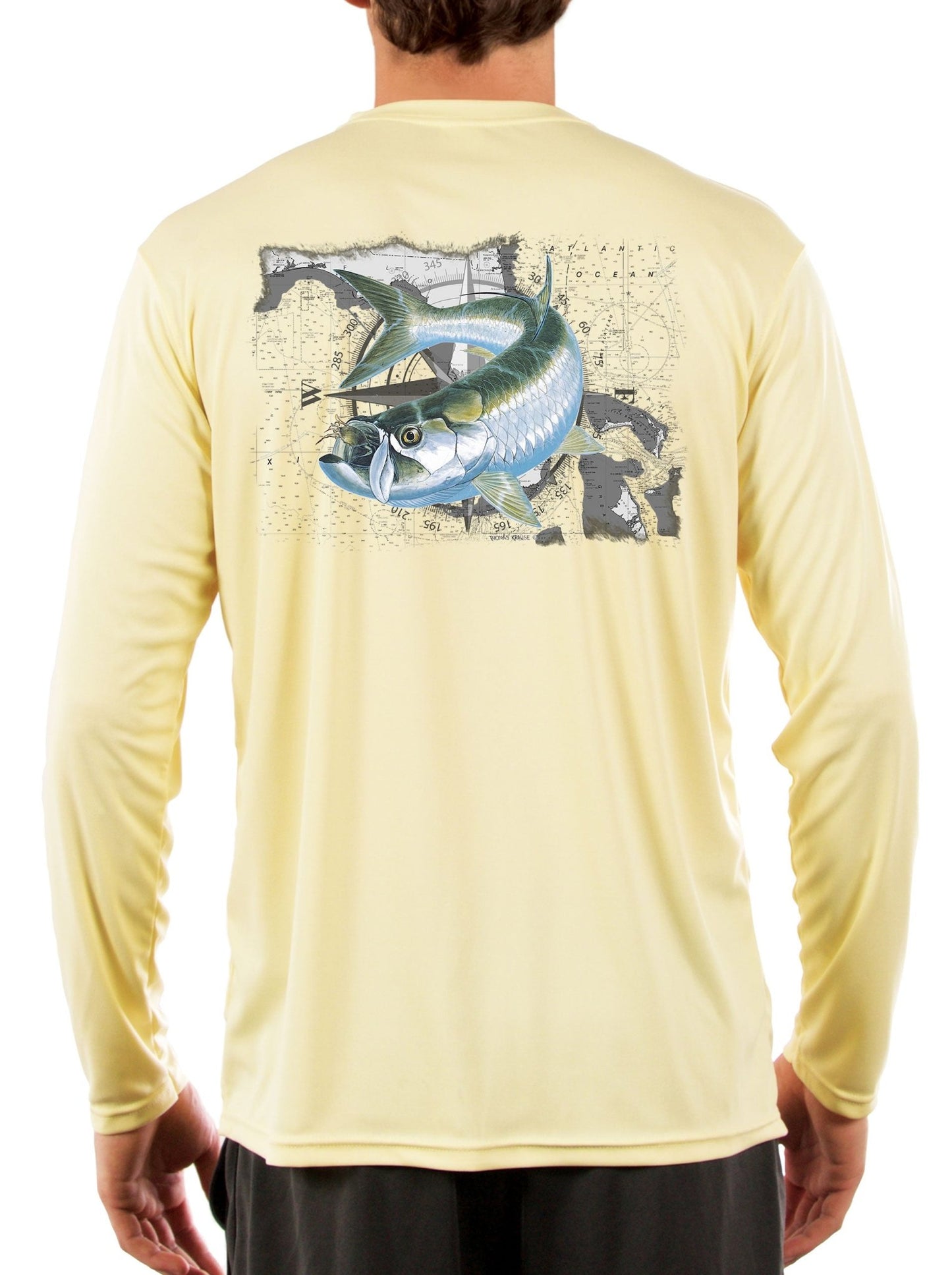 Tarpon Crab Compass over Florida Map Long Sleeve Men's Fishing Shirt - Skiff Life