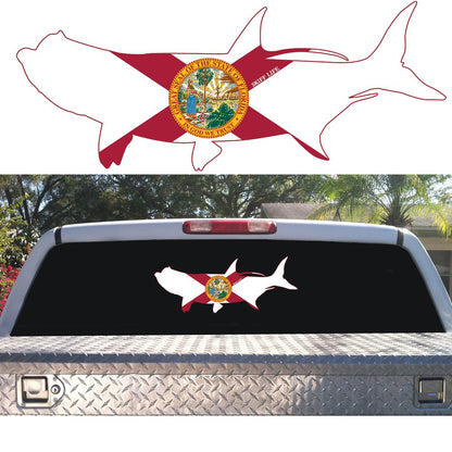 Tarpon Fish Decal | Florida Flag Design | UV - Protected Vinyl sticker for Boats, Trucks, Coolers - Skiff Life