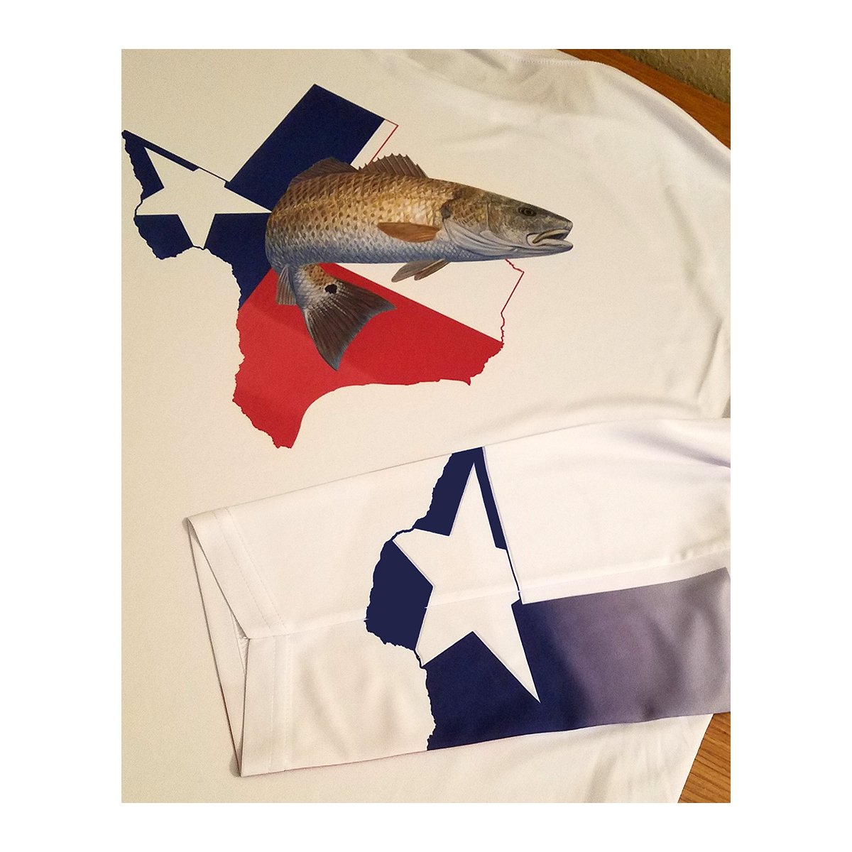 Texas Redfish Fishing Shirt with Flag Sleeve - Skiff Life