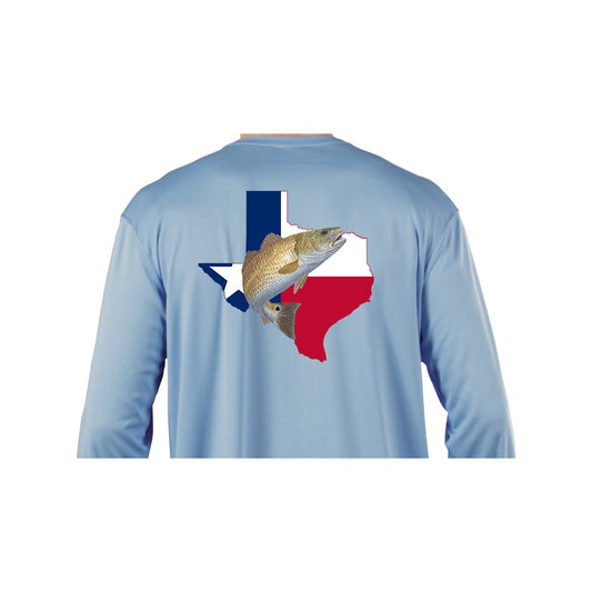 Texas Redfish Fishing Shirt with Flag Sleeve - Skiff Life