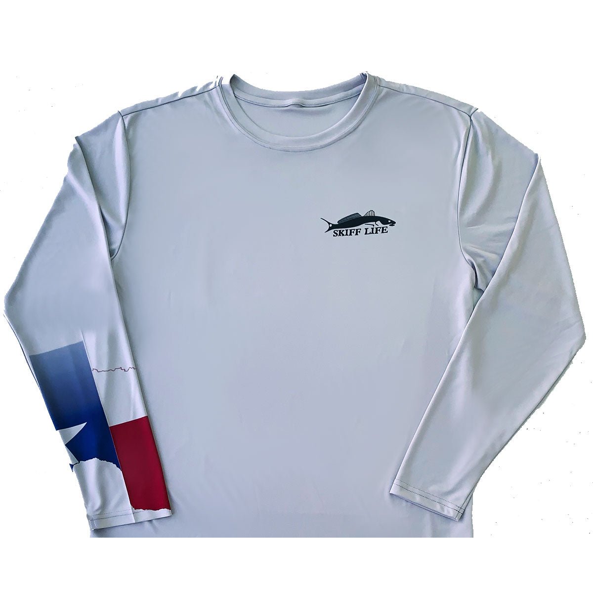 Texas Redfish & Trout Fishing Shirt with Texas State Flag Sleeve - Skiff Life