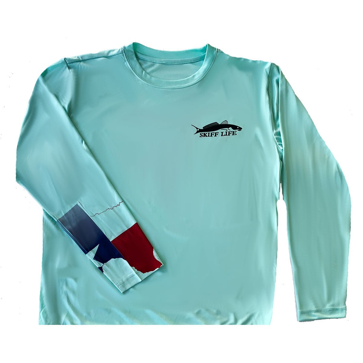 Texas Redfish & Trout Fishing Shirt with Texas State Flag Sleeve - Skiff Life