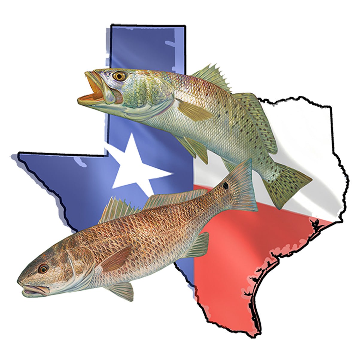 Texas State Flag Redfish & Trout Fishing Shirt with Optional Flag Sleeve - Skiff Life