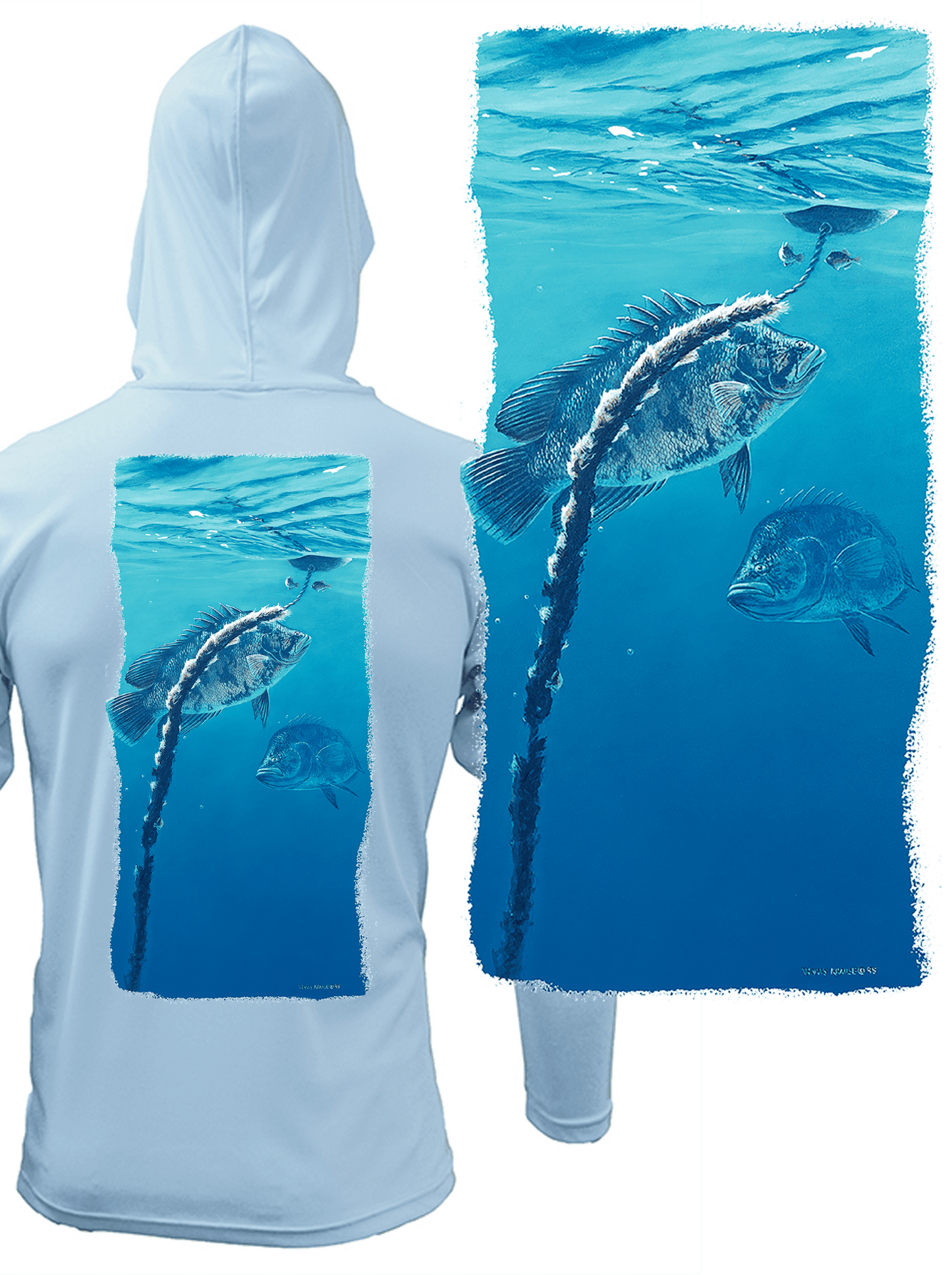 Tripletail Fish Under Crab Buoy LS Fishing Hoodie - Skiff Life