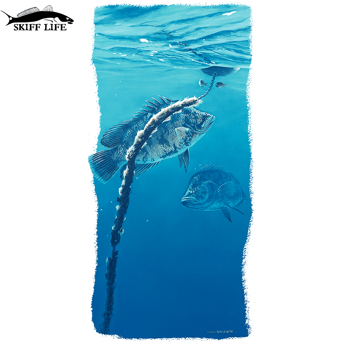 Tripletail Fish Under Crab Buoy LS Fishing Hoodie - Skiff Life