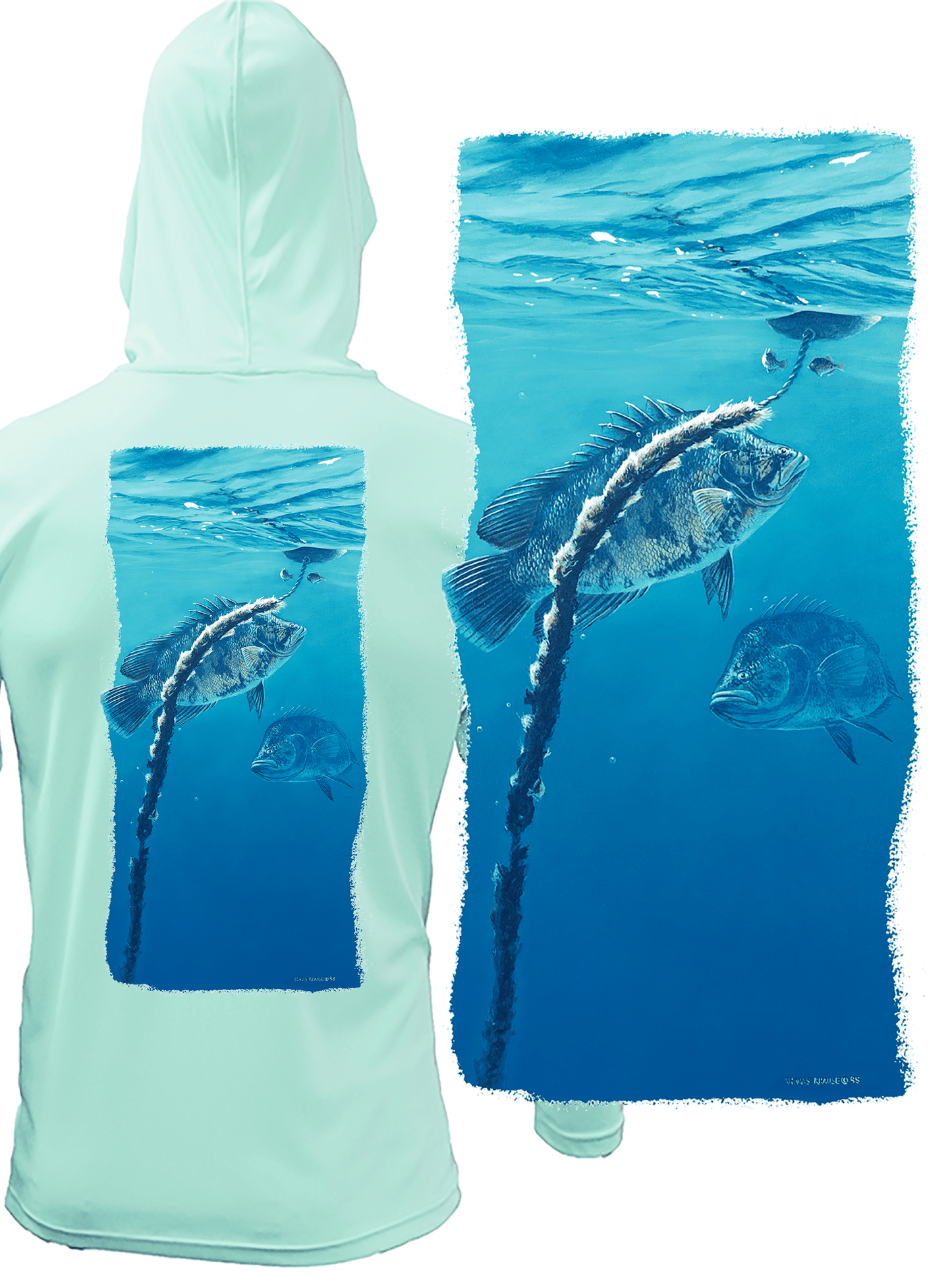 Tripletail Fish Under Crab Buoy LS Fishing Hoodie - Skiff Life