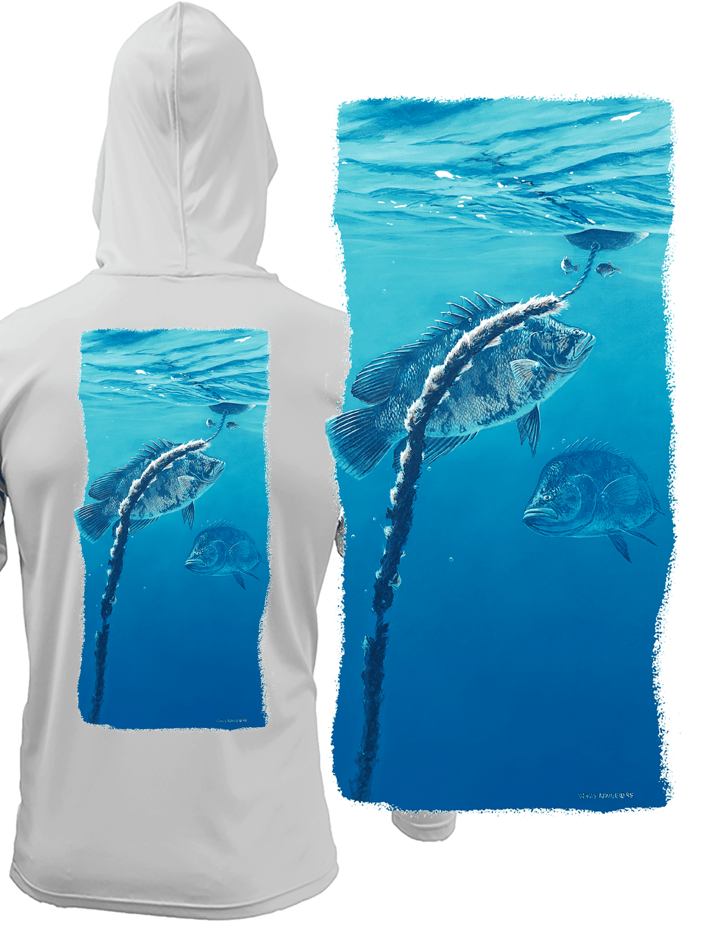 Tripletail Fish Under Crab Buoy LS Fishing Hoodie - Skiff Life