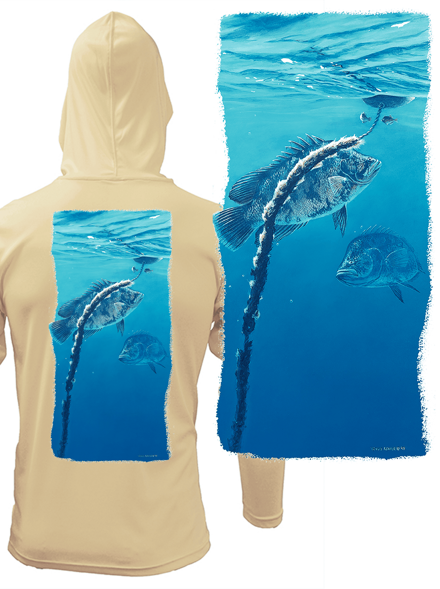 Tripletail Fish Under Crab Buoy LS Fishing Hoodie - Skiff Life