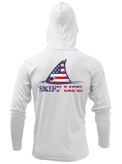 USA Flag Redfish Fishing Hoodie Red Drum American Flag Sleeve by Skiff Life - Skiff Life