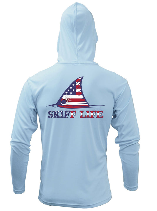 USA Flag Redfish Fishing Hoodie Red Drum American Flag Sleeve by Skiff Life - Skiff Life