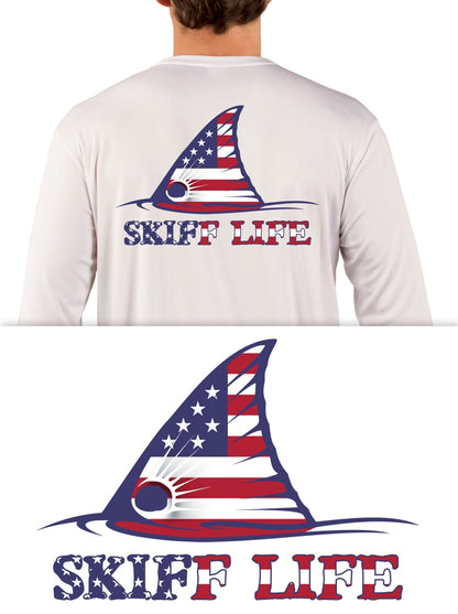 USA Flag Redfish Fishing Shirt Red Drum American Flag Sleeve by Skiff Life - Skiff Life