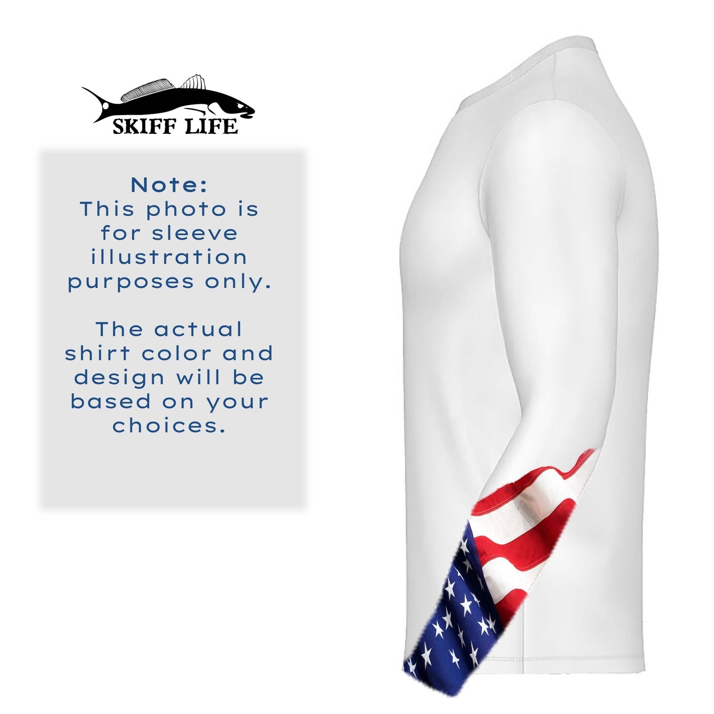 USA Flag Redfish Fishing Shirt Red Drum American Flag Sleeve by Skiff Life - Skiff Life