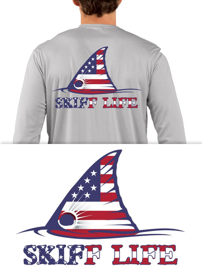 USA Flag Redfish Fishing Shirt Red Drum American Flag Sleeve by Skiff Life - Skiff Life