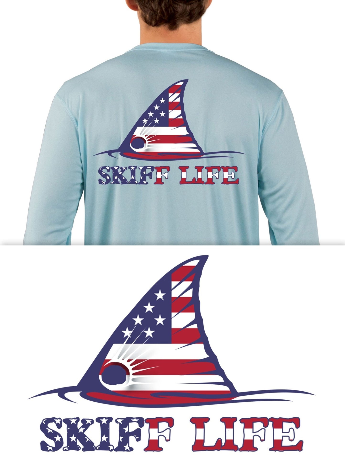 USA Flag Redfish Fishing Shirt Red Drum American Flag Sleeve by Skiff Life - Skiff Life