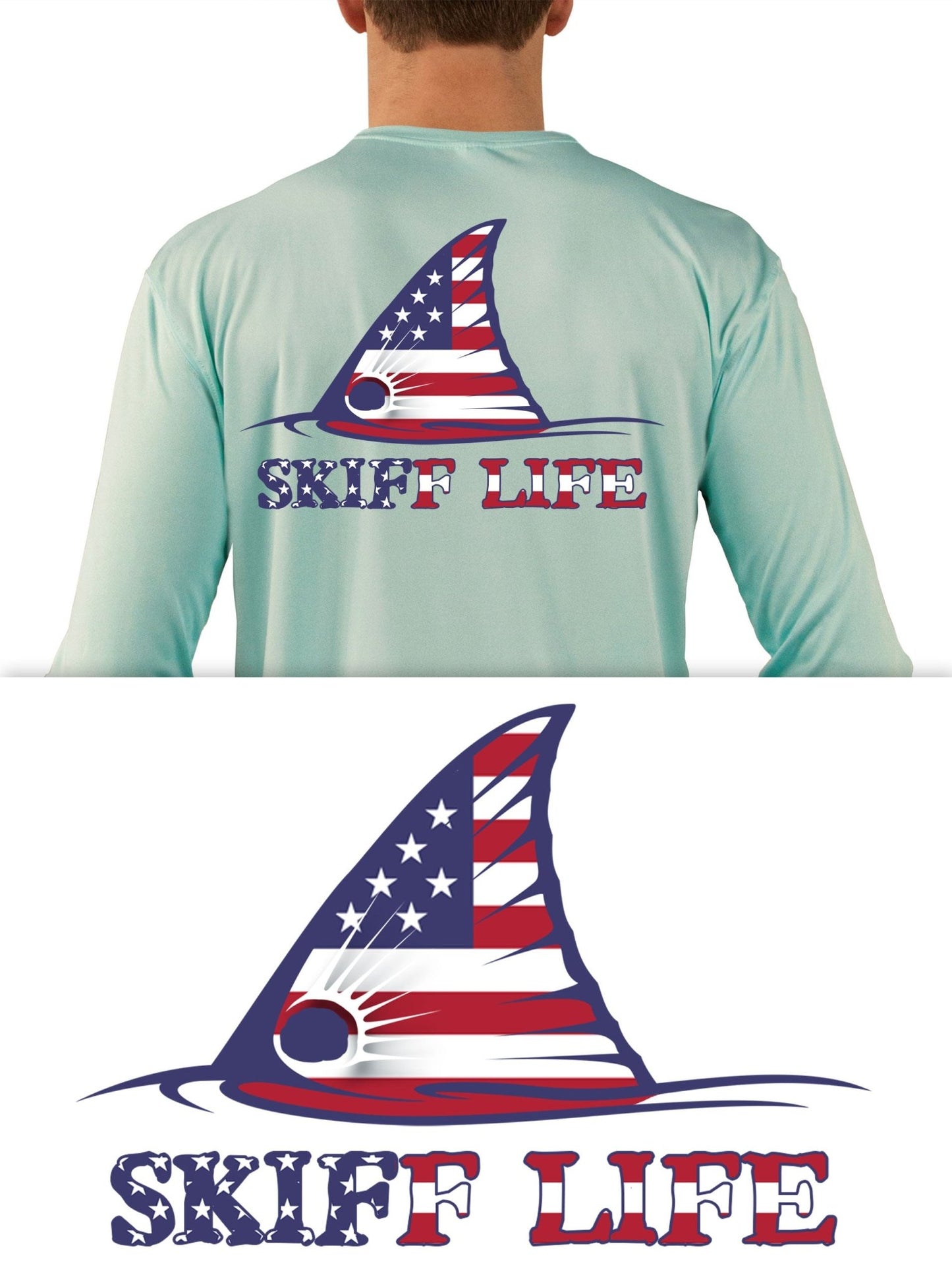 USA Flag Redfish Fishing Shirt Red Drum American Flag Sleeve by Skiff Life - Skiff Life