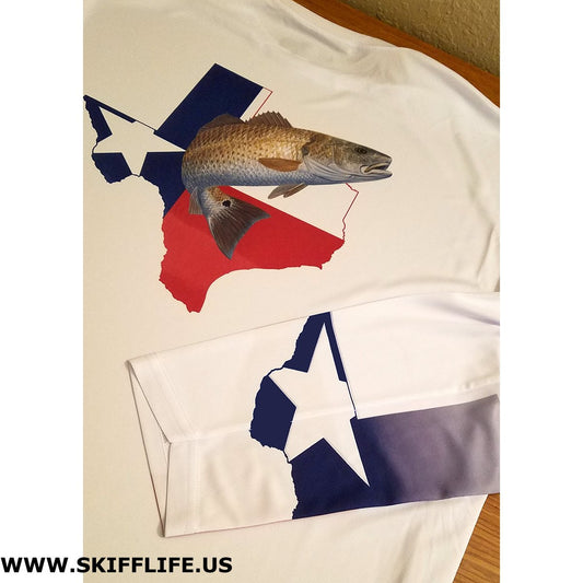 Youth/Kids Texas Redfish Fishing Shirt with Flag Sleeve - Skiff Life