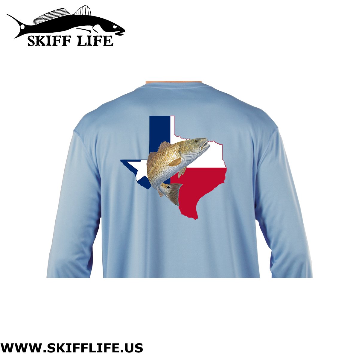 Youth/Kids Texas Redfish Fishing Shirt with Flag Sleeve - Skiff Life