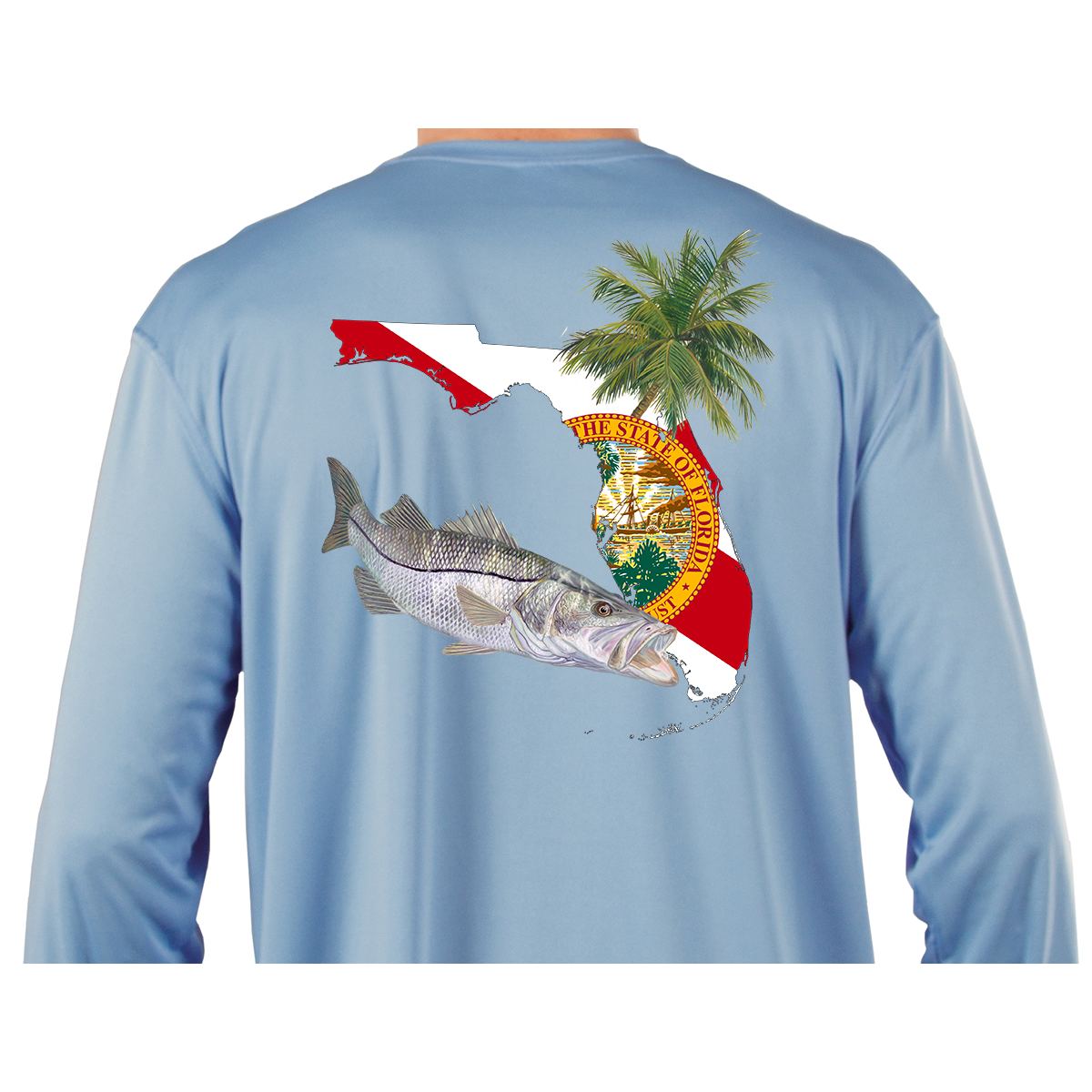 Kids Fishing Shirts Snook Florida State Flag Custom Sleeve Youth-X-Large-12-14 / Ice Blue