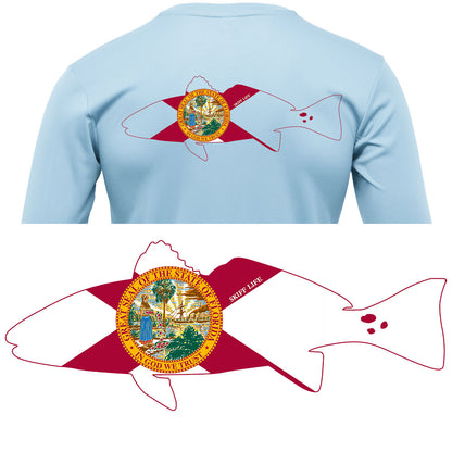 Redfish Outline with Florida State Flag Fishing Shirt - Skiff Life