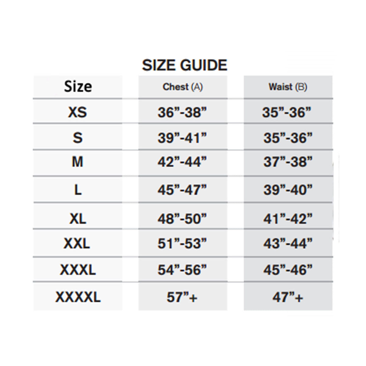 Sprayway Hiking Clothing Men's Fitting and Size Charts