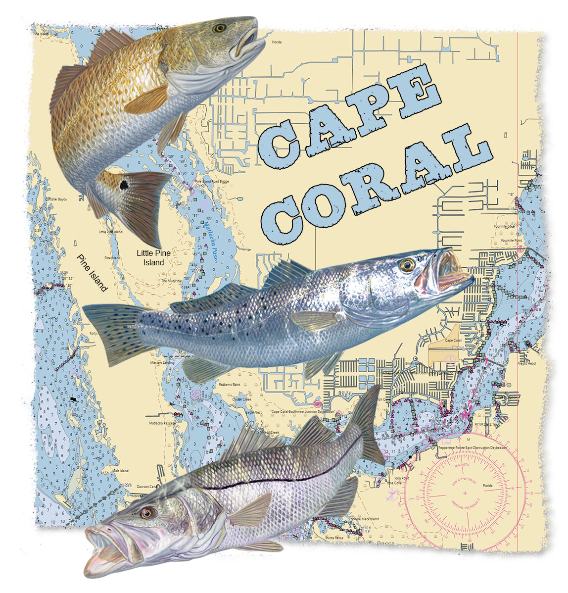 Cape Coral Florida Fishing Shirts for Men Redfish Speckled Sea Trout Snook Red Drum Seatrout X-Large / Ice Blue