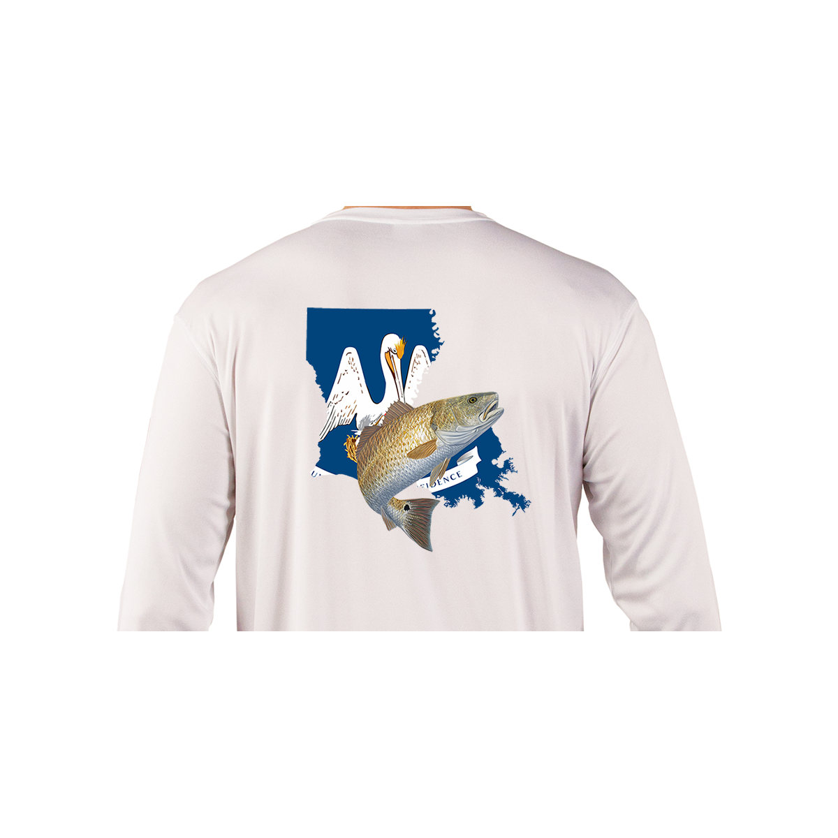 Redfish Louisiana Fishing Shirt with Flag Sleeve Small / White