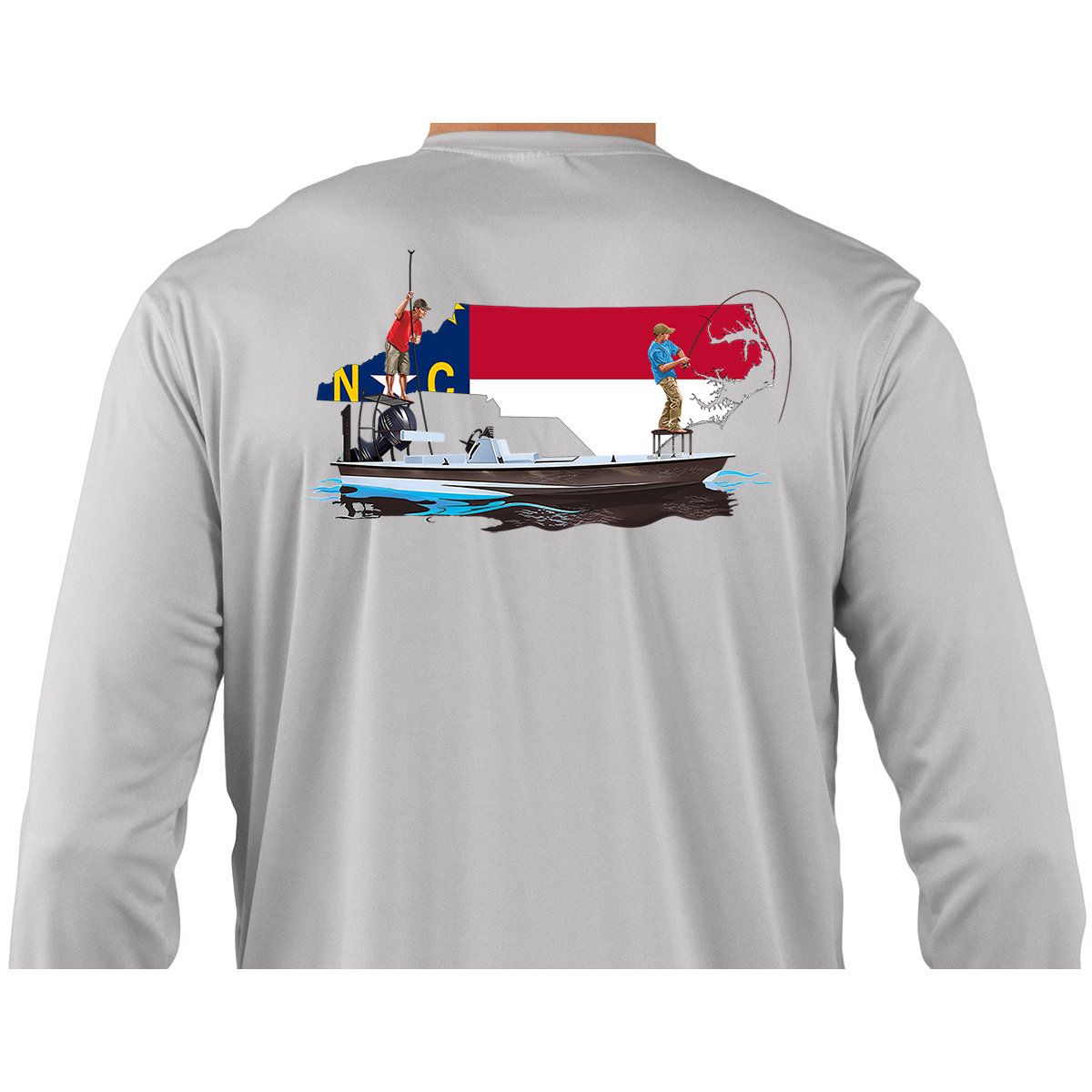 Fishing Shirt Poling Skiff North Carolina State Flag Extra Large / Pearl Gray