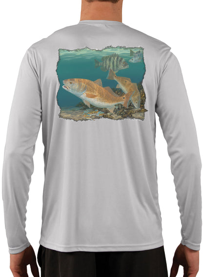 Redfish Sheepshead Design by Randy McGovern Skiff Life Fishing Shirts For Men - Skiff Life