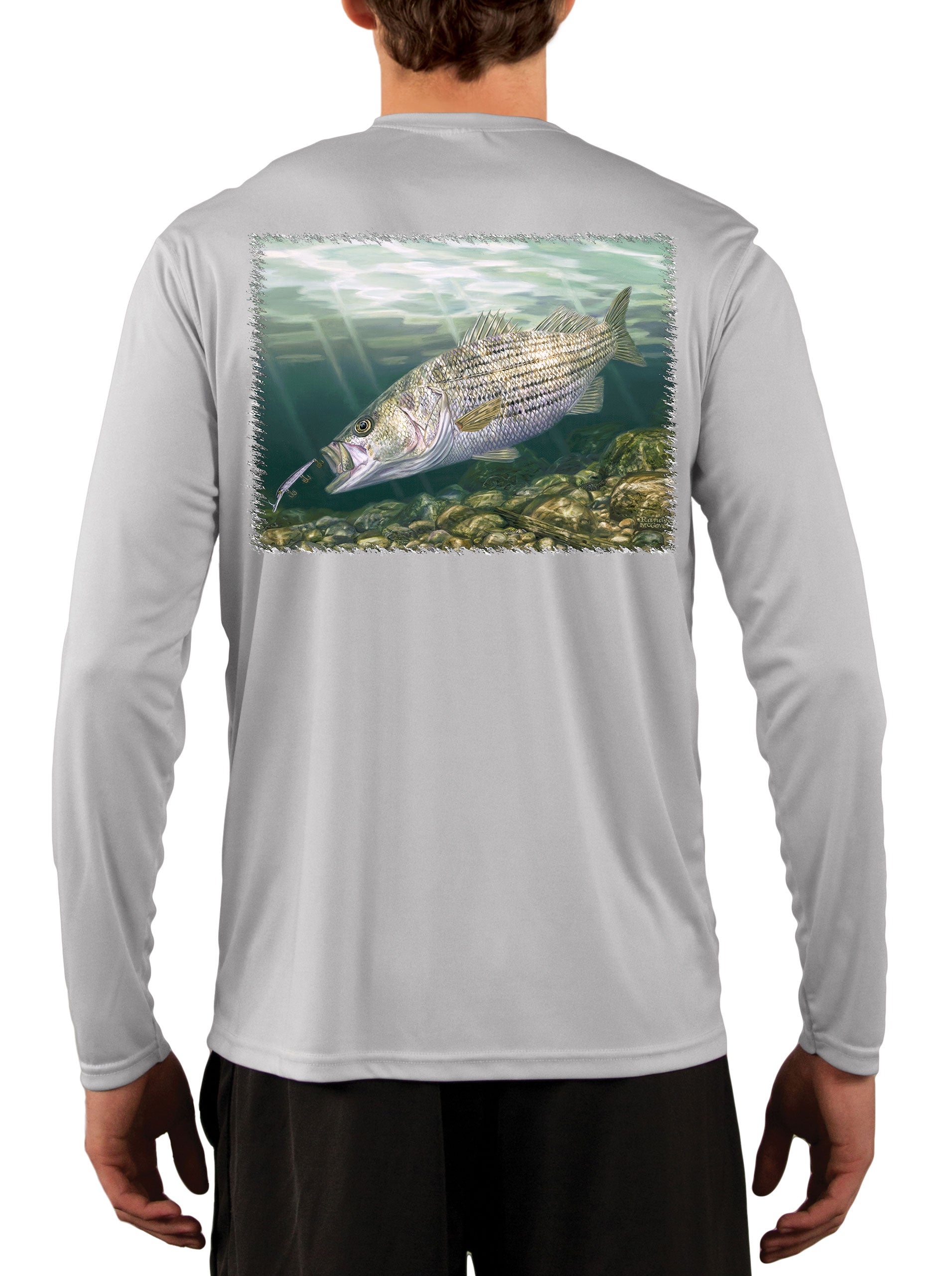 [Nuevo] Camisas de pesca striper para hombres con ilustraciones de peces  lubina rayada